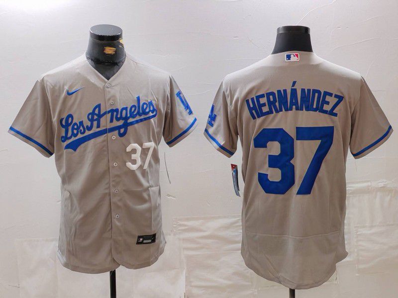 Men Los Angeles Dodgers 37 Hernandez Grey Nike Elite 2024 MLB Jersey style 7266